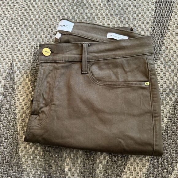 FRAME Le Skinny Jeans Womens 31 brown Coated Cotton High Rise Resin Grip - Picture 11 of 11
